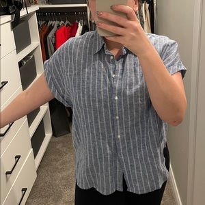 blue and white stripper oversized linen blouse